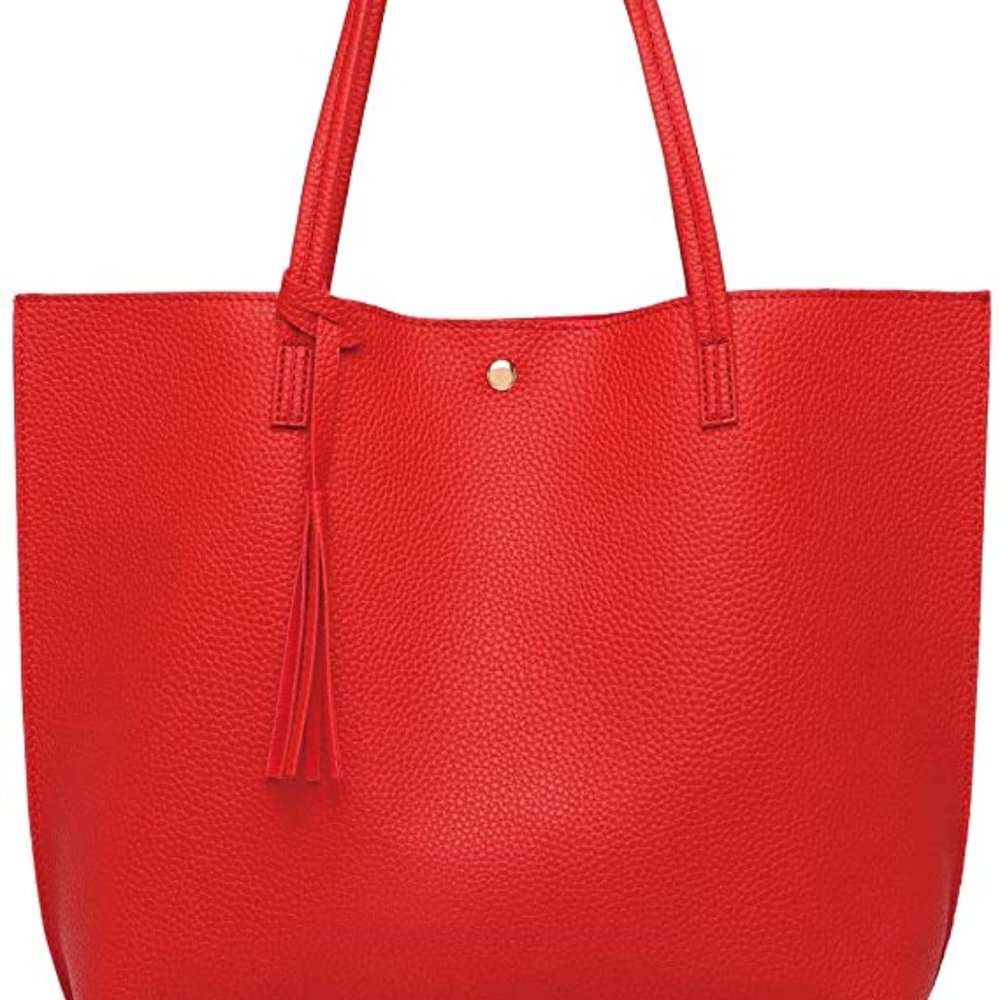 Women's Tote Shoulder Bag PU Leather Big Capacity Tassel Handbag